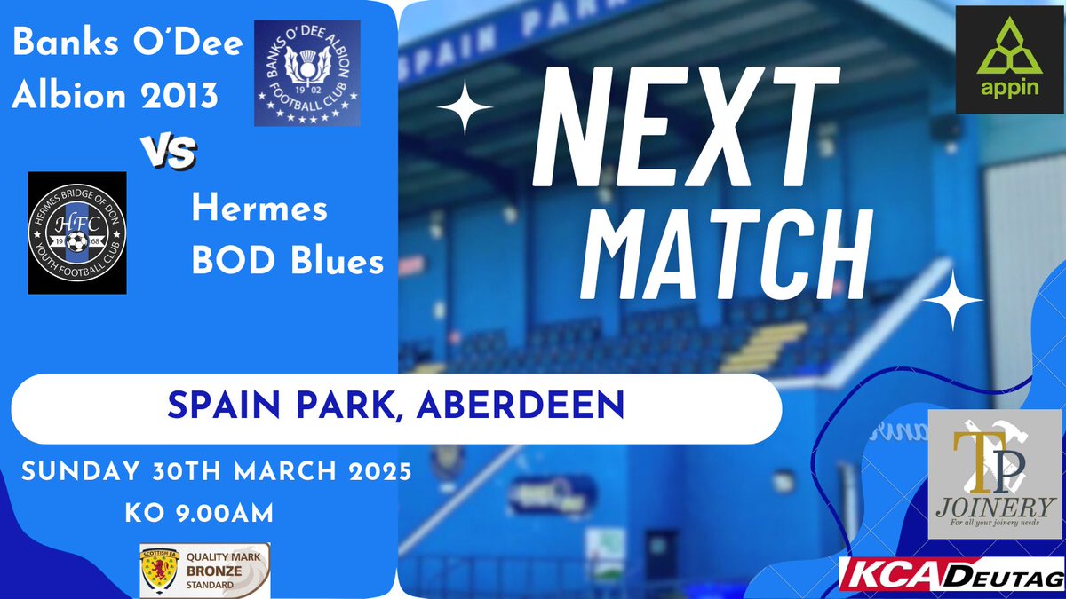Banks O’Dee Albion 2013 (@banksalbion2013) on Twitter photo 🔹Next Match - HOME against <a href="/hermes_BoD_yfc/">Hermes Bridge of Don YFC</a> . An early start for everyone 😴
Details below ⬇️
**REMEMBER THE CLOCKS ⏰ GO FORWARD THIS SUNDAY** 🔹Next Match - HOME against <a href="/hermes_BoD_yfc/">Hermes Bridge of Don YFC</a> . An early start for everyone 😴
Details below ⬇️
**REMEMBER THE CLOCKS ⏰ GO FORWARD THIS SUNDAY**