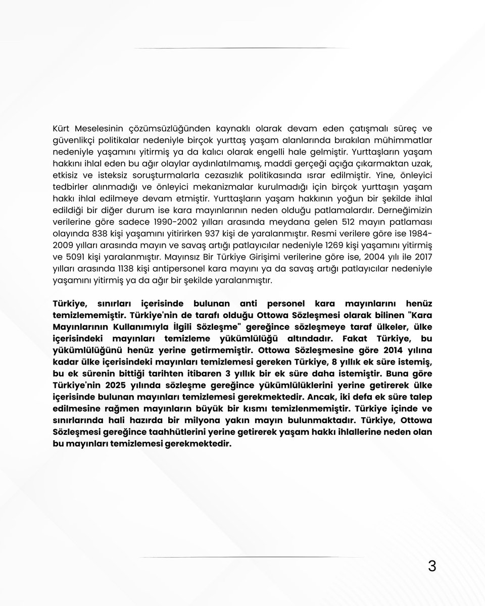 📢 Hukuk Komisyonumuzdan Kamuoyuna Duyuru

2007 yılında Diyarbakır’ın Ergani ilçesi, Şölen Köyü'nde gerçekleşen askeri tatbikat sonrasında alanda bırakılan patlayıcının infilak etmesi sonucu ağır yaralanan Kadri Ceyhan adına Avrupa İnsan Hakları Mahkemesi’ne (AİHM) yaptığımız