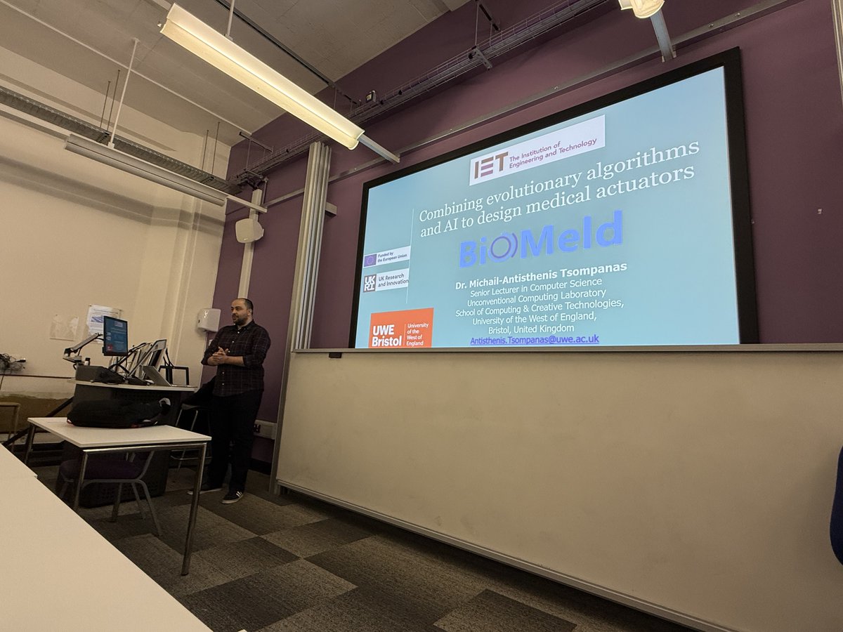 bio_meld's tweet photo. πLast week, @AntiTso from @UWEBristol presented their latest research at an @IETbristol event, highlighting Evolutionary Optimization Algorithms for biohybrid machines & soft robotics! π€
π Read more: https://t.co/tZ6g1kuXXM
#IETBristol #BioMeld #EvolutionaryAlgorithms https://t.co/yyXlpX3eAZ