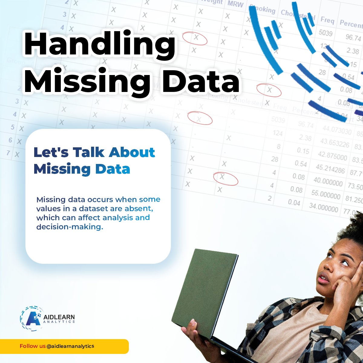 AidlearnA's tweet image. Swipe through to learn how missing data happens and the best techniques to manage it effectively.
Have you encountered missing data in your analysis? How did you handle it? Drop a comment below!
#SQL #DataAnalysis #WindowFunctions #LearnSQL #SQLServer #SQLQueries #DataScience