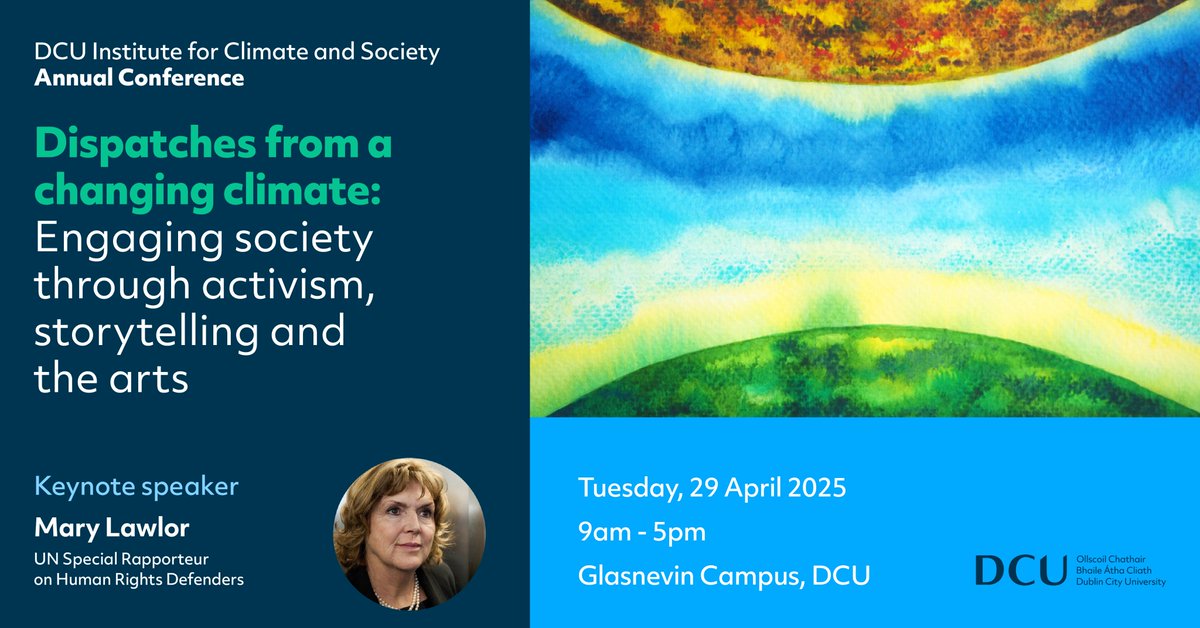 DCU Institute for Climate & Society (@dcuclimate) on Twitter photo 📣 Join us for the <a href="/DCUClimate/">DCU Institute for Climate & Society</a> annual conference on Tuesday 29 April!
We'll be exploring the role of activism, storytelling & the arts in responding to the climate crisis.
Details and registration here: bit.ly/4cgGNUv 📣 Join us for the <a href="/DCUClimate/">DCU Institute for Climate & Society</a> annual conference on Tuesday 29 April!
We'll be exploring the role of activism, storytelling & the arts in responding to the climate crisis.
Details and registration here: bit.ly/4cgGNUv