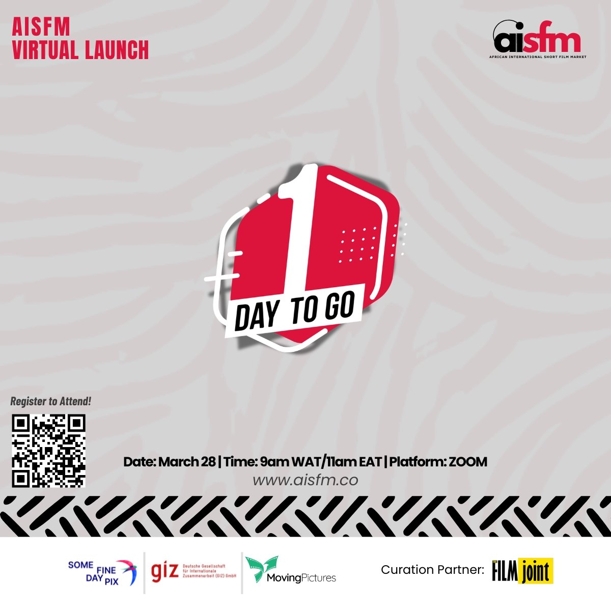 1 DAY TO GO🚀

Have you registered to attend the AISFM Virtual Launch!

You DON'T want to MISS IT!
Register to attend 🔗aisfm.co

#aisfmvirtuallaunch #shortfilmmarket