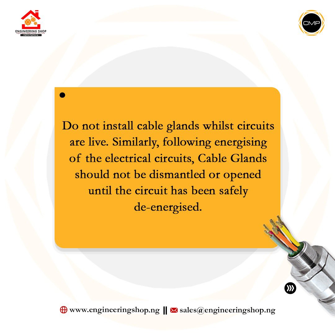 Engrshop_ng's tweet image. Cable Gland Installation Guide: Precision Meets Protection🛠️
Seal. Secure. Safeguard.
Your comprehensive guide to flawless cable management is here!
#ElectricalSafety #EngineeringTips
#EngineeringShop #EngineeringShopng