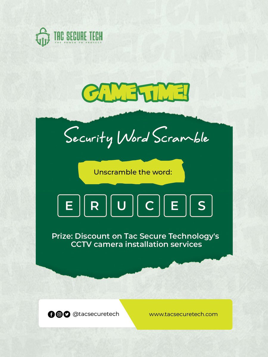 tacsecuretech's tweet photo. Unscramble to unlock! 🚨 Can you unscramble our security word? Share your answer in the comments! #SecurityWordScramble  #puzzletime #tacsecuretech #gametime #security https://t.co/PSKEJcL2gJ