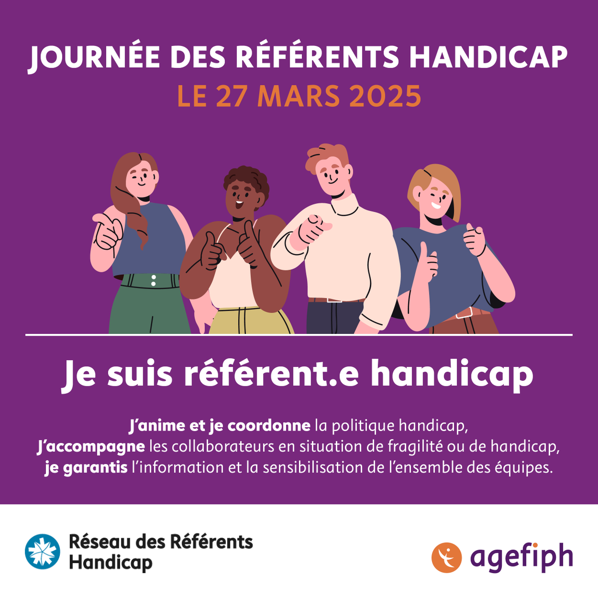 Agefiph_'s tweet photo. C'est la journée des référents handicap ! En plus de l'URRH, l'Agefiph a mis en place cette journée pour mettre à l'honneur les référents handicap et leur permettre de parler de leur rôle au sein de leurs entreprises. https://t.co/bbj1sAq47l
#JournéeDesRéférentsHandicap https://t.co/O4OTl4fNNP