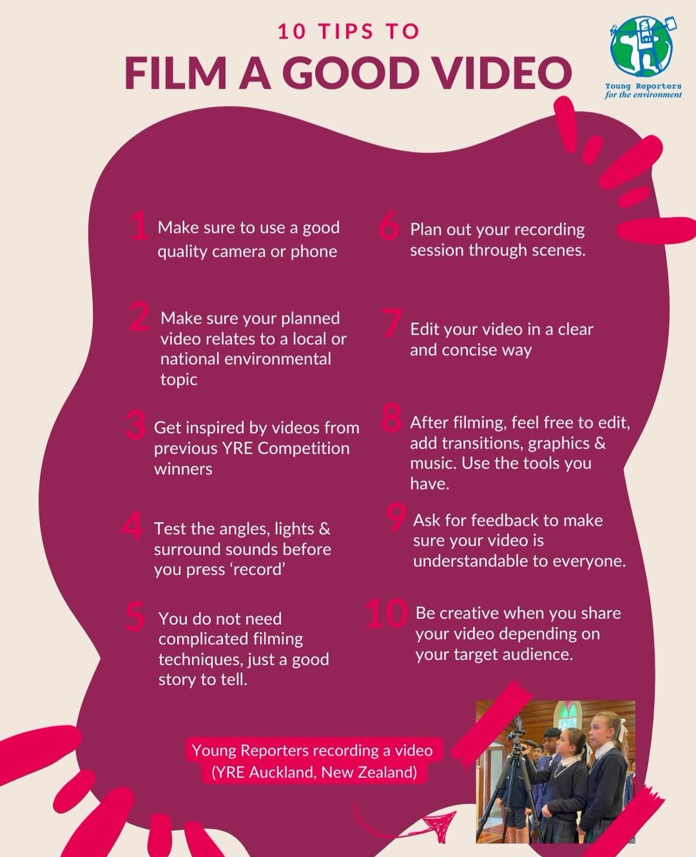 Through the YRE programme, young reporters test and develop their video skills, creating impactful content that addresses environmental issues.

Turn your environmental story into a compelling video with these top 10 tips to creating a winning entry! 🎥 

📆Deadline : April 4th