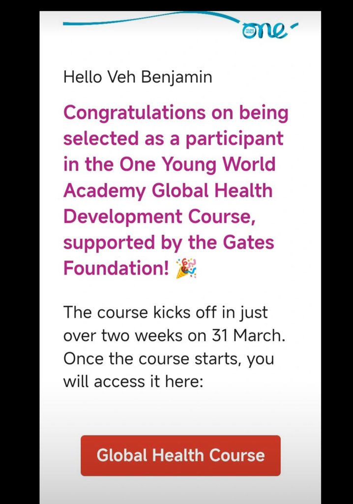 Chère communauté X 

Nous sommes ravis d'annoncer la sélection de nos champions #Benjamin,#Julienne et <a href="/MelchieI/">Melchie Ibula B.🇨🇩</a> au cours de Développement de la #Santé Mondiale de la #OneYoungWorld Academy, soutenu par la #FondationGates.

Bravo à nos champion.nes!
L’alliance est fière de vous🥳