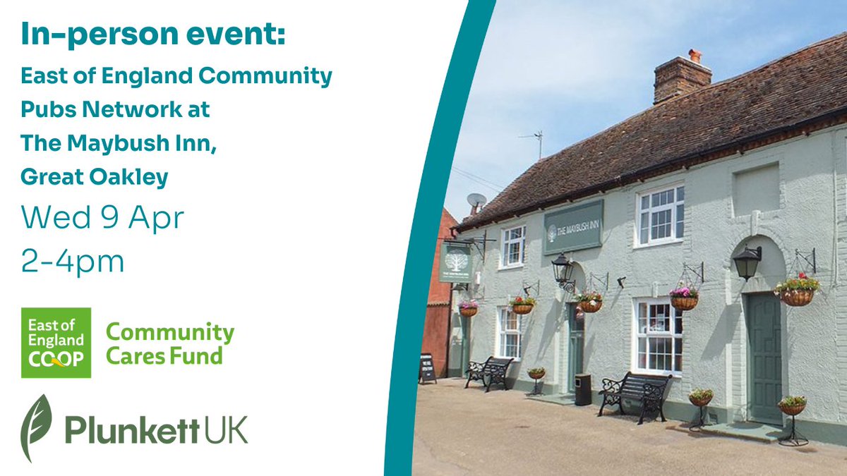 Plunkett_UK's tweet image. Join us for an in-person networking session for East of England #CommunityPubs at The Maybush Inn!🗣️

Funded by the @suffolkgiving through the @EoECoop we will discuss all things related to community pubs.🍻

👉 plunkett.co.uk/upcoming-event…