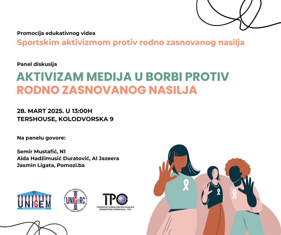 TPO Foundation (@tpofoundation) on Twitter photo PANEL DISKUSIJA o temi "Aktivizam medija u borbi protiv rodno zasnovanog nasilja" bit će održana sutra, 28. marta 2025. u sati u sali Tershouse (Kolodvorska 9).
Panelisti i panelistice će biti Semir Mustafić, Aida Hadžimusić Duratović i Jasmin Ligata.
Organizator <a href="/TPOFoundation/">TPO Foundation</a> PANEL DISKUSIJA o temi "Aktivizam medija u borbi protiv rodno zasnovanog nasilja" bit će održana sutra, 28. marta 2025. u sati u sali Tershouse (Kolodvorska 9).
Panelisti i panelistice će biti Semir Mustafić, Aida Hadžimusić Duratović i Jasmin Ligata.
Organizator <a href="/TPOFoundation/">TPO Foundation</a>
