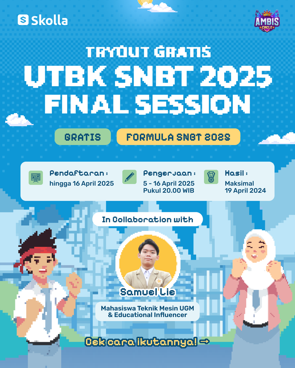 SkollaOnline's tweet photo. 🚨 TO GRATIS TERAKHIR! 🚨

FREE ACCESS PEMBAHASAN SOAL UNTUK 100 ORANG!

Mau ikutan? Caranya gampang:
1. Follow @SkollaOnline
2. Mention 5 teman, like, &amp; retweet
4. Daftar melalui form di link bio
5. Kode TO dikirim melalui email

Deadline: 16 April 2025 (20.00 WIB) ‼️ https://t.co/Qttv2DWEig