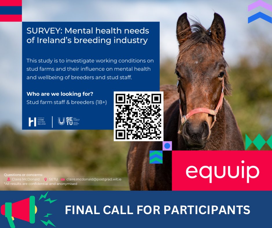Claire McDonald (@clairemcd_) on Twitter photo 📣 Final call for this 10 minute survey
Working in Ireland’s thoroughbred breeding industry?
Your insights will help shape future supports ⬇️
tinyurl.com/breedersurvey
<a href="/IREthoroughbred/">ITM</a> <a href="/Goffs1866/">Goffs</a> <a href="/ITBA_Official/">ITBA</a> <a href="/equuipHRI/">equuip</a> <a href="/Tattersalls_ie/">Tattersalls Ireland</a> <a href="/HRIRacing/">Horse Racing Ireland</a> <a href="/coolmorestud/">Coolmore</a> <a href="/BallylinchStud/">BallylinchStud</a> 📣 Final call for this 10 minute survey
Working in Ireland’s thoroughbred breeding industry?
Your insights will help shape future supports ⬇️
tinyurl.com/breedersurvey
<a href="/IREthoroughbred/">ITM</a> <a href="/Goffs1866/">Goffs</a> <a href="/ITBA_Official/">ITBA</a> <a href="/equuipHRI/">equuip</a> <a href="/Tattersalls_ie/">Tattersalls Ireland</a> <a href="/HRIRacing/">Horse Racing Ireland</a> <a href="/coolmorestud/">Coolmore</a> <a href="/BallylinchStud/">BallylinchStud</a>