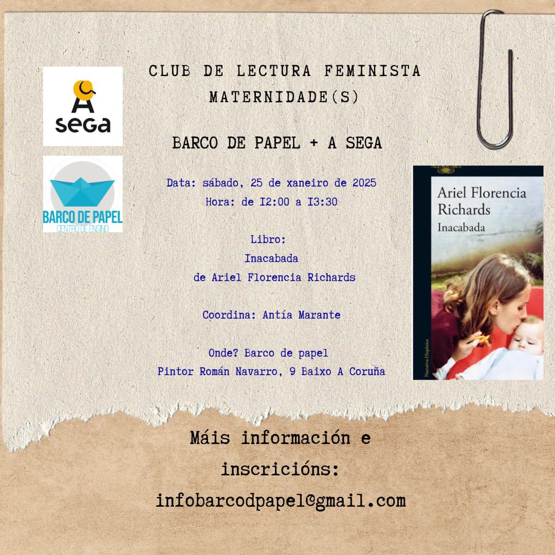 Sabemos o que gozades coas sesións do #clubdematernidade(s) que coordina Antía Marante no Barco de Papel (A Coruña), así que, aquí vos deixamos a seguinte lectura para que vaiades lendo. Embarcádesvos?