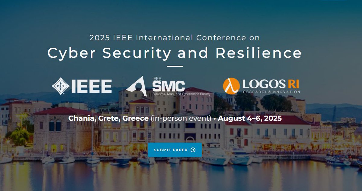 🚨Don’t miss your chance to contribute to #CRIRM2025 #Workshop!
⏳ Submit by April 14, 2025

Together with <a href="/DEP_ERMIS/">DEP-ERMIS</a> &amp; <a href="/SecAwarenessT/">SecAwarenessTruss</a> we shape the future of cyber resilience!

Submit now: ieee-csr.org

#CYBERUNITY #Cybersecurity #EU #Innovation #callforpapers