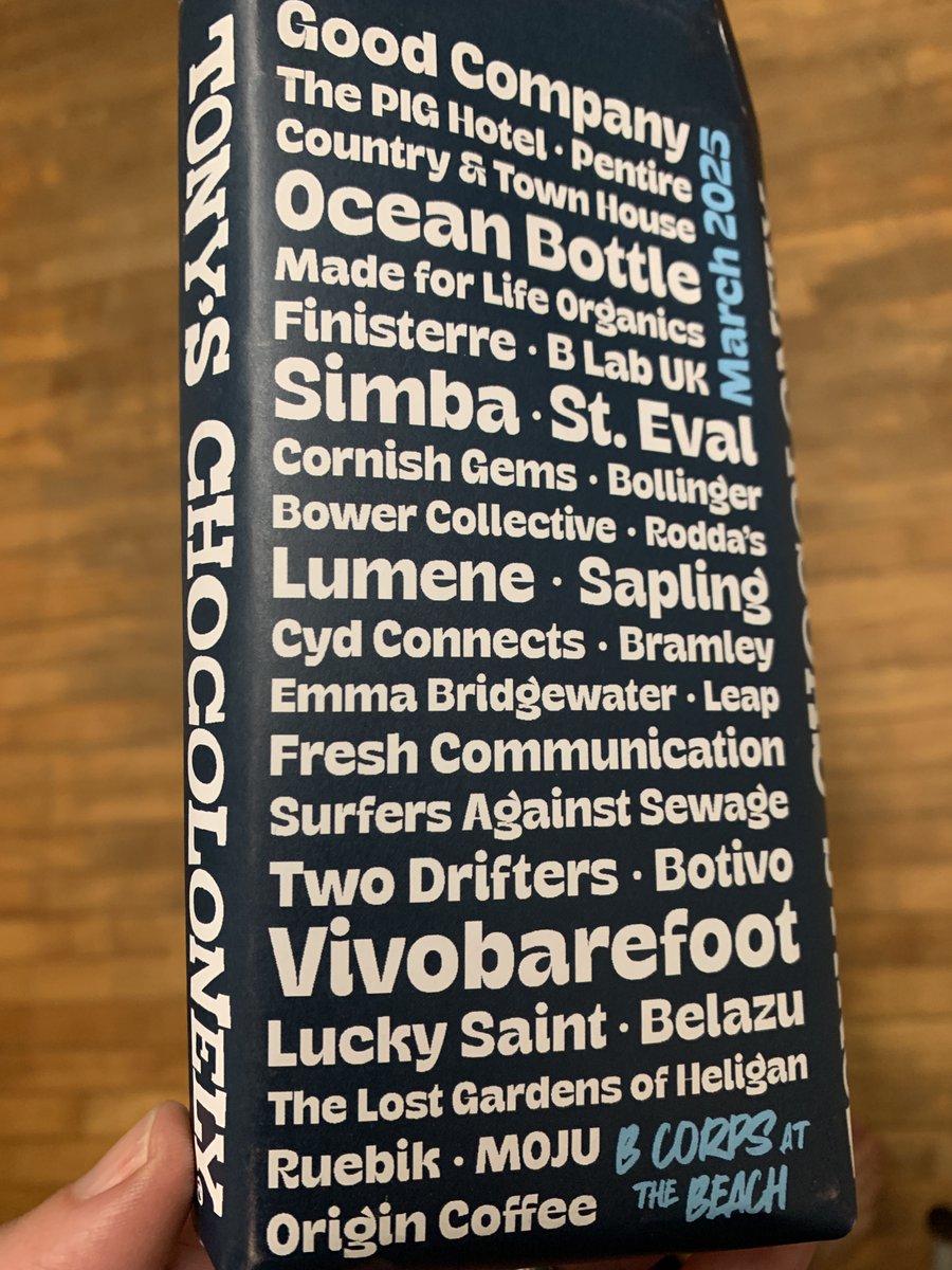 Work-life peak; Fresh Communication named on a bar of Tony's Chocolonely. 😍 
And in very good company too, for this <a href="/BCorpUK/">B Corp UK</a>  special edition bar.