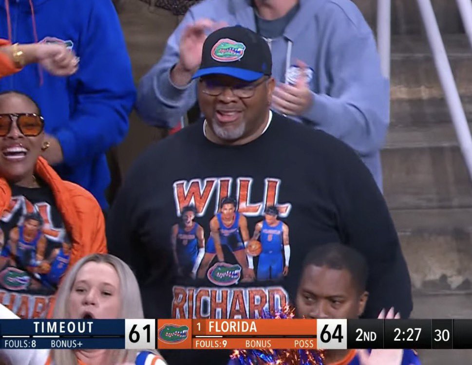 FloridaBBHour's tweet photo. Good morning, Gators 🐊 

Florida plays Sweet 16 Basketball tonight.  

Will Richard’s Dad is hyped. Are y’all? https://t.co/Gj24rpZRGV