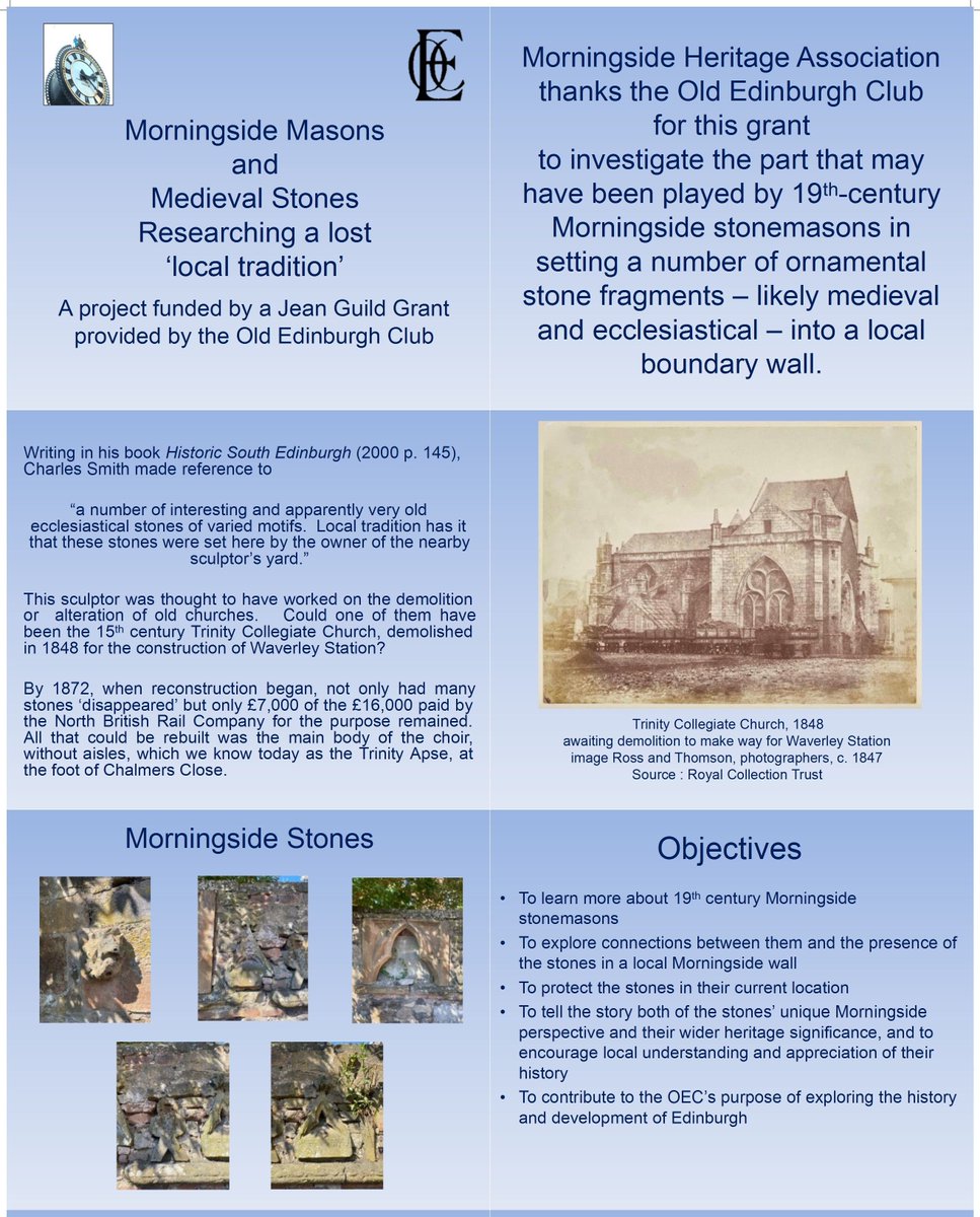 OldEdinClub's tweet photo. Our new Jean Guild Grant Awardee Morningside Heritage Association wants to tell everyone about their project - so here it is: MORNINGSIDE MASONS AND MEDIEVAL STONES. OEC are delighted to support this project. #morningside #masons #medievalbuildings #edinburghhistory https://t.co/zxXTI3hT7Z