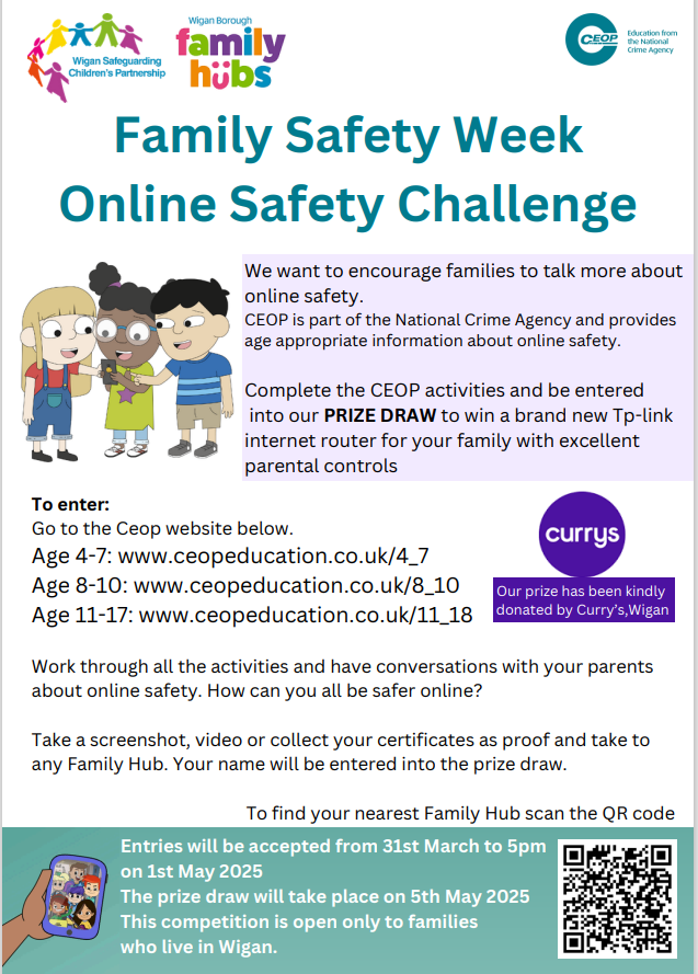@WWL_SchoolNursing (@wschoolnursing) on Twitter photo #Wigan #Leigh #Parents #Carers Family Hubs are running an #onlinesafety #challenge for you and your children. For a chance to win use <a href="/CEOPEducation/">CEOPEducation</a> activities to have a discussion with your child/ren ceopeducation.co.uk and let the Hub know. Full details below 👇 #Wigan #Leigh #Parents #Carers Family Hubs are running an #onlinesafety #challenge for you and your children. For a chance to win use <a href="/CEOPEducation/">CEOPEducation</a> activities to have a discussion with your child/ren ceopeducation.co.uk and let the Hub know. Full details below 👇