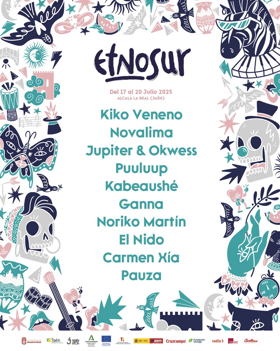Hoy anunciamos 4 nuevas citas musicales para la 28ª edición, ¡aquí van! 👇🏻

#Novalima
#Puuluup
<a href="/Carmenxiaa/">Carmen Xia</a>
<a href="/pauzamusic/">PAUZA</a>

Se unen a las 6 primeras ya desveladas 💖

<a href="/KikoVeneno/">Kiko Veneno</a>
<a href="/Jupiterokwess/">Jupiter & okwess</a>
<a href="/KABEAUSHE/">KABEAUSHÉ</a>
Ganna
Noriko Martín
<a href="/elnidomusica/">el nido</a>

¿Os va gustando #EtnoSur2025? ¡Contadnos! 📩