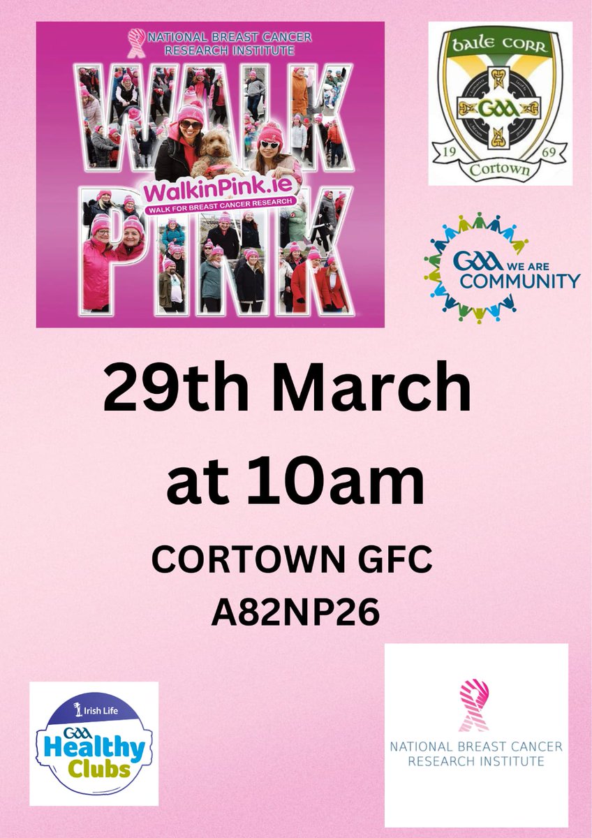 Walk in PINK 29th March at 10am🩷🎗️🎀

Come join the Club and Community by walking laps in Pink followed by light refreshments.

Walk with us, the National Breast Cancer Research Institute, to help support Breast Cancer Research.

Let's make every step count🚶‍♀️✨
#WalkinPink