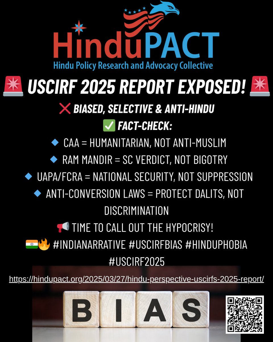 HinduPACT's tweet photo. 🚨 #USCIRF2025 Report EXPOSED! 🚨
❌ Biased, Selective & Anti-Hindu
https://t.co/jMPRJDhS36
#USCIRFBias #Hinduphobia #HinduHate #Indiaphobia https://t.co/LEBk22J2sh