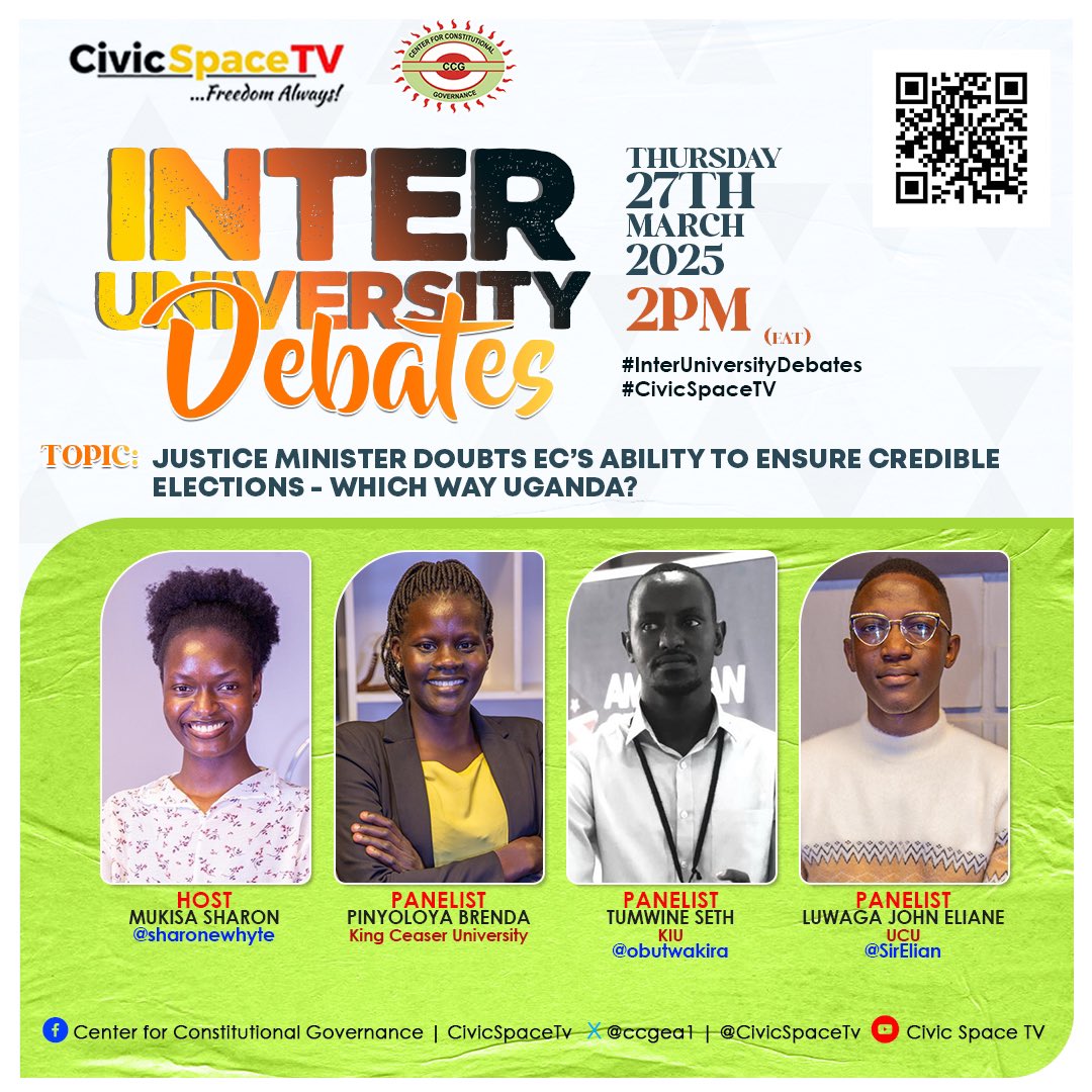 DrakeOnen's tweet photo. Tik tak! Join @sharonewhyte on the #InterUniversityDebates show as she’s hosting Brenda, @obutwakira &amp; @SirElian  as they discuss this week’s topical discussion on @CivicSpaceTV 

Link: https://t.co/RHEQPw92RR https://t.co/xVp79RGdSC