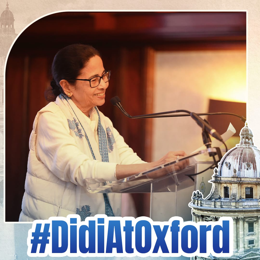 shekhar_AITC's tweet photo. Mamata Banerjee shares Bengal’s infrastructure growth and development strides at Oxford University’s global stage. #DidiAtOxford https://t.co/6vCeAputAI