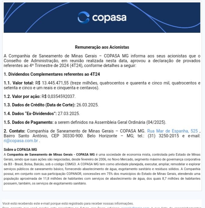 QDividendos's tweet image. Copasa anuncia pagamento de Dividendos!!!#Queroganhardividendos #Copasa #CSMG3 #Dividendos #JCP #Proventos