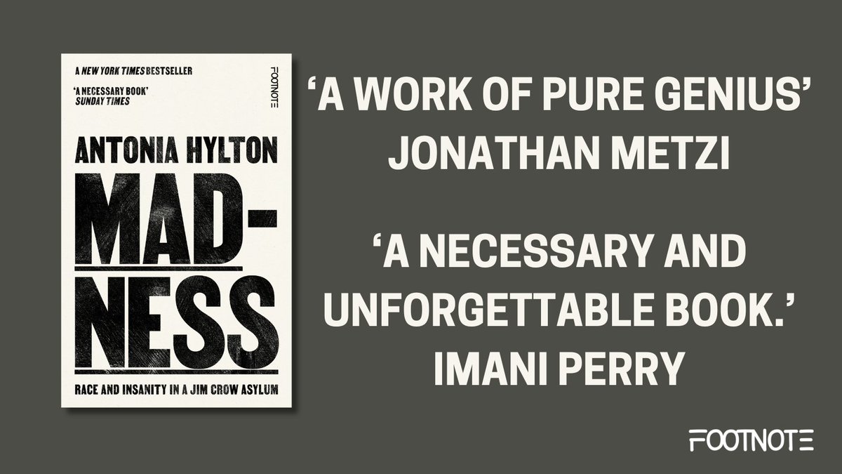 Footnote Press (@wearefootnote) on Twitter photo Madness by <a href="/ahylton26/">Antonia Hylton</a> is out now in paperback!
Madness is a devasting look at how mental health 'care' has been used to oppress the Black community in the US, told through the story of Crownsville Hospital, one of the last segregated asylums.
geni.us/MadnessAntonia… Madness by <a href="/ahylton26/">Antonia Hylton</a> is out now in paperback!
Madness is a devasting look at how mental health 'care' has been used to oppress the Black community in the US, told through the story of Crownsville Hospital, one of the last segregated asylums.
geni.us/MadnessAntonia…