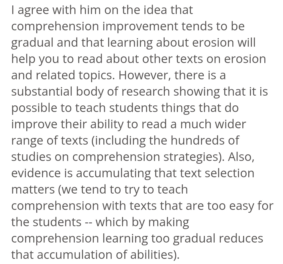 <a href="/ReadingShanahan/">Timothy Shanahan</a> has kindly responded to my thread in the comments in his blog. 

However, I think that he has missed some of what I wrote. Here is his response: