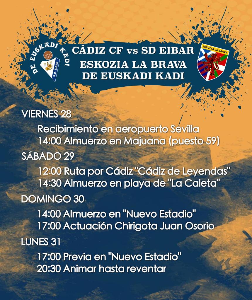 EskoziaLaBrava's tweet photo. 🟡🔵CADIZ C.F - S.D.EIBAR🔵🔴

Comienza la cuenta atrás para disfrutar de un fin de semana de puro fútbol por tierras gaditanas. Programa de alto voltaje el que nos han organizado nuestros hermanos de @DeEuskadiKadi. 

¡Vivimos el fútbol a nuestra manera! https://t.co/qQWQcXg4w3