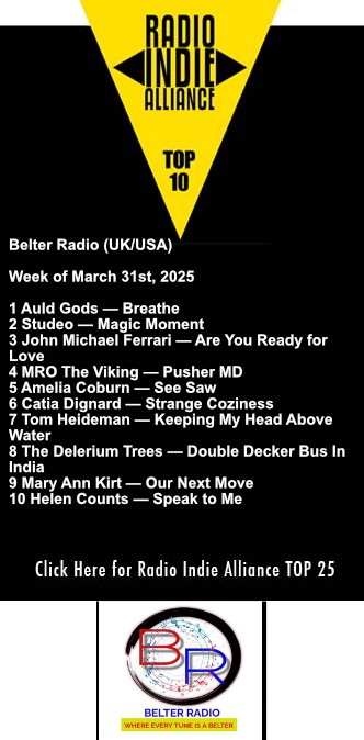 Delerium65's tweet photo. Thank you to @BelterRadio & the @RadioIndieA nice to see #DoubleDeckerBusInIndia back in a chart, Mar 31, 2025
1) #AuldGods
2) @studeo_music
3) @johnnyferrari
4) @mrotheviking
5) @amelia_coburn
6) @DignardCatia
7) @Tom_Heideman
8) @Delerium65
9) @kirt_music
10) @HelenCounts85 https://t.co/WQGIjjUsG2