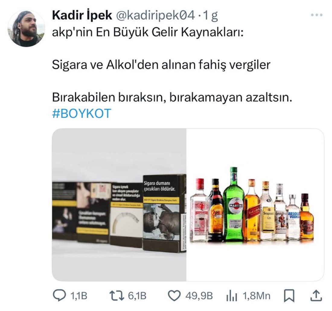 Sigara alkol vergilerine % 2025 zam yapılsın.

Bu ekstra dev gelir, boykot edilen markalara ve Türk Savunma Sanayii’ne aktarılsın.

Hem boykotları ters teper hem paralarını alırız hem sahte rakıdan ölümler artar.

Reise ve Vatanseverlere küfrederken giberirler de haberleri olmaz.