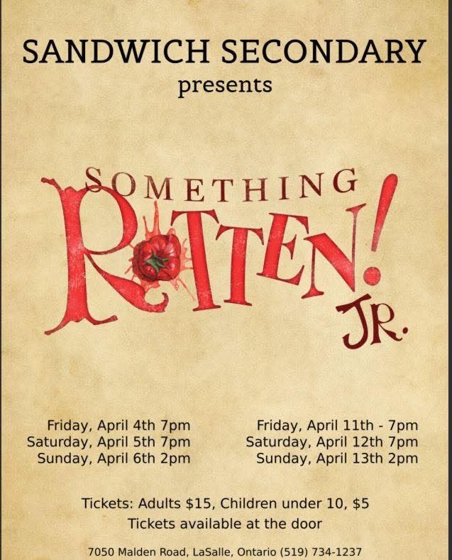 Don’t miss the hilarious musical, Something Rotten Jr at Sandwich Secondary!! Tickets available at the door or online
