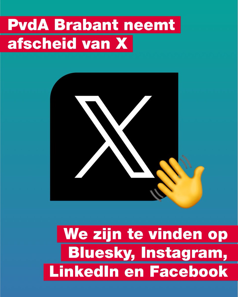 👋🏼PvdA Brabant neemt afscheid van X! We zijn te vinden op Bluesky, Instagram, Facebook en LinkedIn.