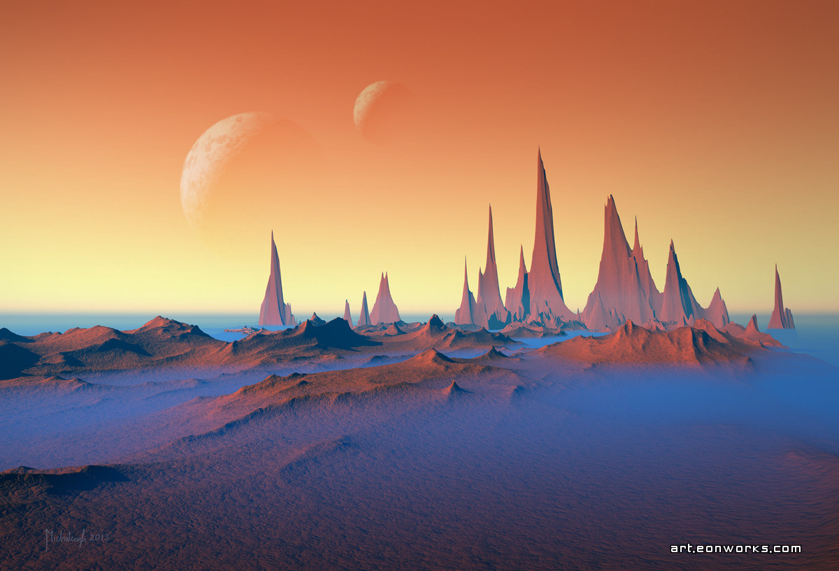 EonWorks's tweet image. "One Evening" space landscape #spaceart #ArtWork #AstronomyArt #3dart #3dcg
