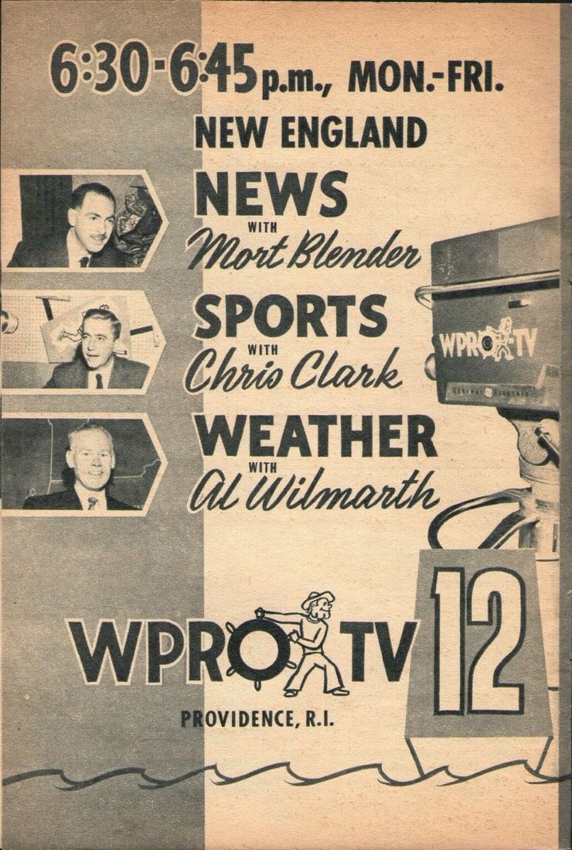 OTDRhodeIsland's tweet image. #OTD March 27, 1955, originally a partnership between @wpro &amp;amp; now defunct retailer Cherry &amp;amp; Webb, WPRO-TV (with "PRO" for Providence) aired its 1st television broadcast. Its news programs lasted 15 minutes each. The channel is now @wpri12. #OnThisDay #RhodeIsland #History