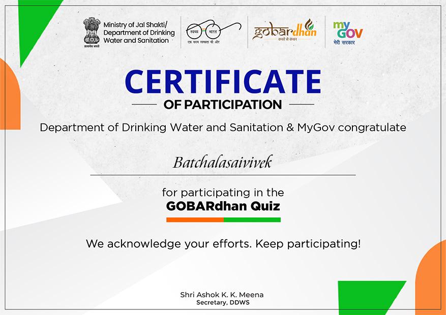 sai_vivek04's tweet photo. 1. https://t.co/Y7DvE23p2q
2. https://t.co/bNGbcSOeS4
3.https://t.co/9bSSMFLbN6
4. https://t.co/AlJr1vPaT6
5. https://t.co/oP06cUR9g5
🚮 Swachh Bharat Mission Grameen - Phase II
Proud to keep learning and growing! 💡📜 #MyGov #QuizCertificates #ContinuousLearning https://t.co/hCZoww1OC3