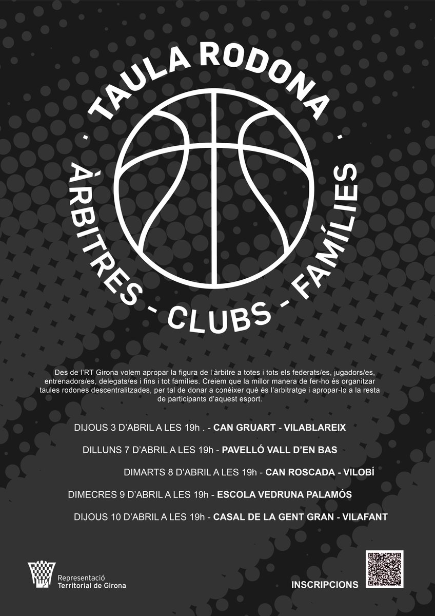 📢 L'RT de Girona de l'FCBQ organitzarà, durant l'inici del mes d'abril, una sèrie de 5 activitats formatives, en forma de taules rodones, per apropar la figura de l'àrbitre a tot el públic del #BàsquetCatalà!

➡️ basquetcatala.cat/noticies/11203
📝 ja.cat/uSUNI
