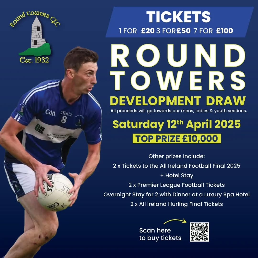 🚨 CLUB DEVELOPMENT DRAW ENDS NEXT MONTH 🚨

𝐏𝐑𝐈𝐙𝐄𝐒
💷 £10,000
🇮🇪 2x All-Ireland Football Final tickets + hotel stay
⚽️ 2x Premier League tickets
🏨 Luxury hotel and spa stay
🇮🇪 2x All-Ireland Hurling Final tickets

Enter online before April 12th: member.clubforce.com/tickets_m.asp?…