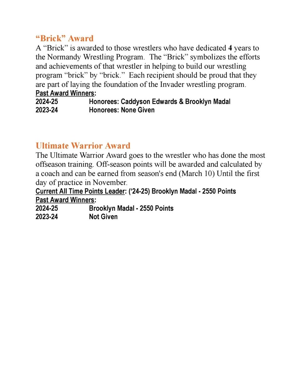 NHSGirlsWrestle's tweet image. Normandy Girls Wrestling Awards Night Booklet #InvaderStrong