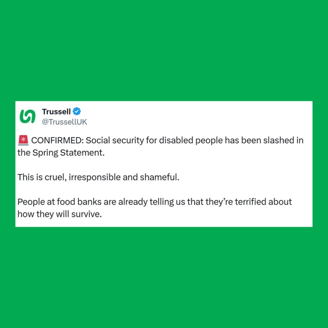 Ricky Wright (@rickywright78) on Twitter photo Almost 1 in 5 people claiming Universal Credit and disability payments have used a food bank in the last month.
Proposed cuts to disability support risk driving more people to food banks.
As my MP <a href="/JimAllister/">Jim Allister</a>, will you ask the PM to rethink these cuts? Almost 1 in 5 people claiming Universal Credit and disability payments have used a food bank in the last month.
Proposed cuts to disability support risk driving more people to food banks.
As my MP <a href="/JimAllister/">Jim Allister</a>, will you ask the PM to rethink these cuts?