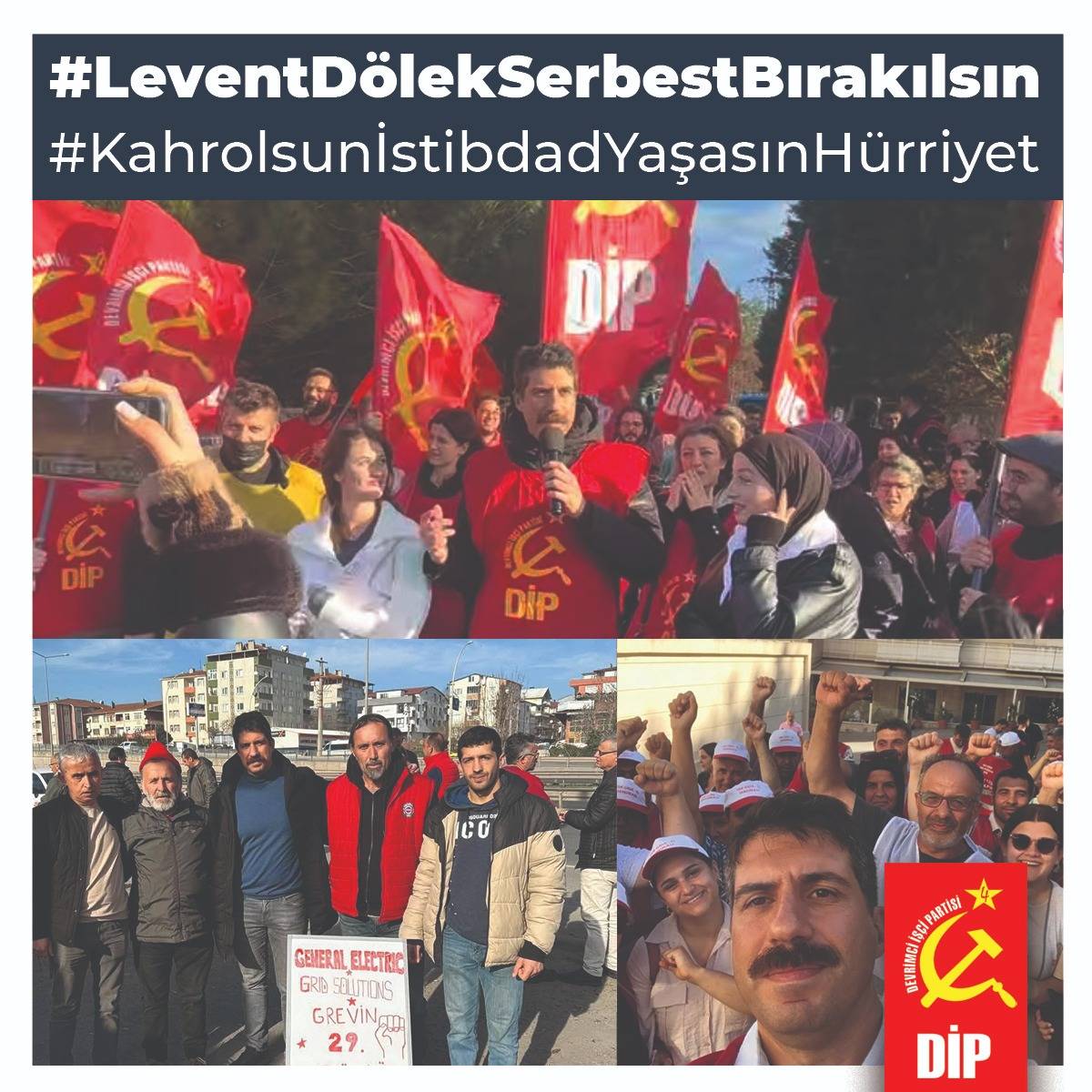 Devrimci İşçi Partisi Genel Başkan Yardımcısı Levent Dölek (<a href="/LeventDolek/">Levent Dölek</a>), 2911 sayılı toplantı ve gösteri yürüyüşleri kanununa muhalefet gerekçesi ile tutuklandı.

İstanbul Üniversitesi Eğitim-Sen (<a href="/egitimsen/">Eğitim Sen</a>) işyeri temsilcisi yoldaşımız 25 Mart'ta sendikasının mücadele etmekte