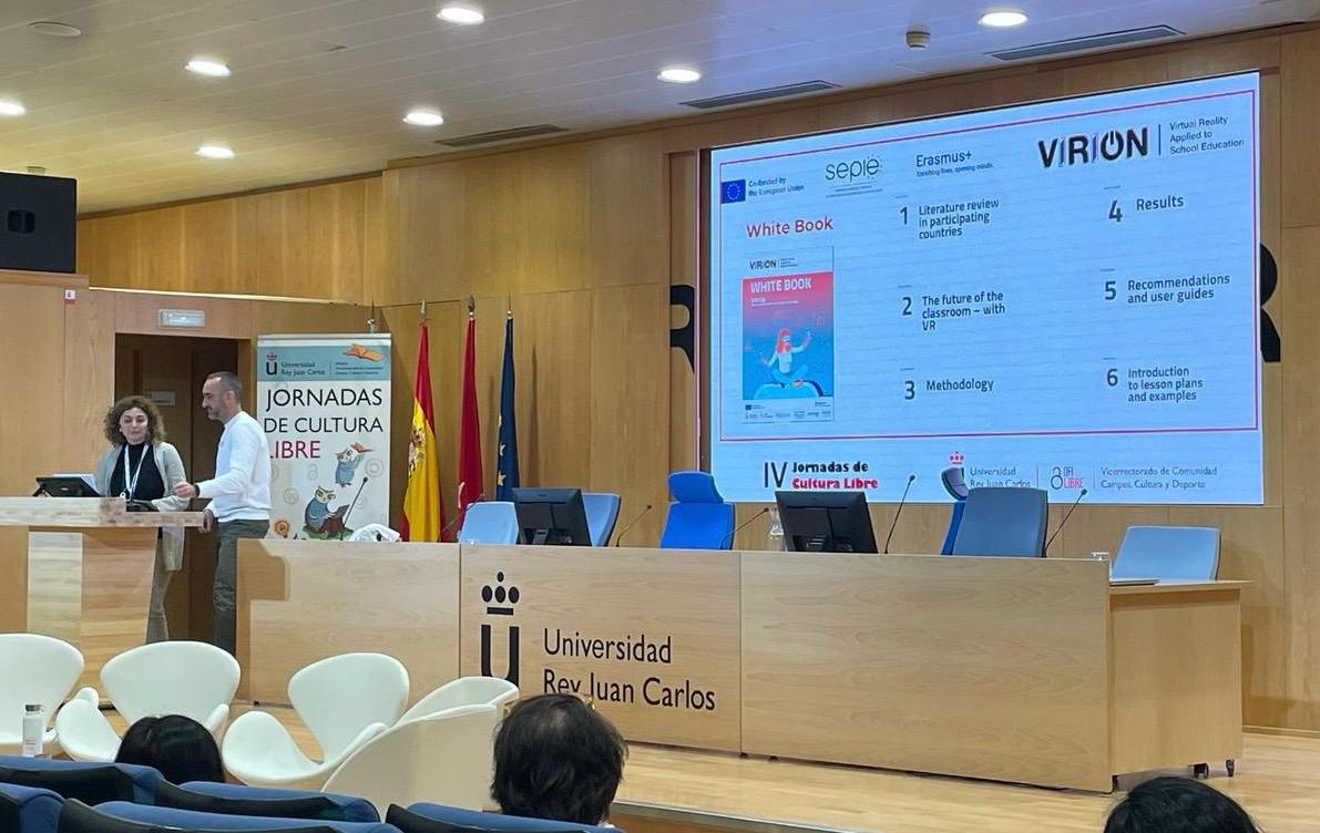 Yesterday we took part in IV Jornadas de Cultura Libre, organised by <a href="/OfiLibreURJC/">OfiLibre URJC</a>, where we officially presented VIRION White Book, an open-access publication offering key data and resources for those interested in edtech.

ℹ️ Read more at virion-project.eu/news/virion-in… #ErasmusPlus 🇪🇺