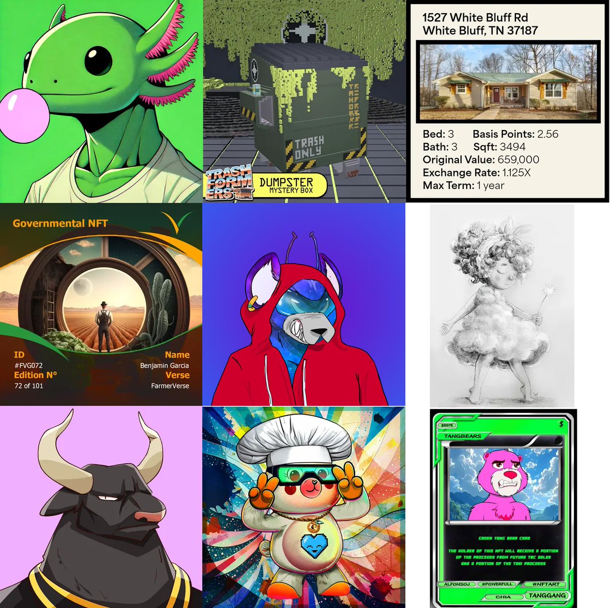 Win Raffle then pick one of these NFTs as a prize.

Check details in discord discord.gg/bcVCW2xjqs

 Floors of the below NFTs:
20 $XCH 🌱 Warp Space Club <a href="/WarpCoinage/">WARP 🦎</a>
33 $XCH 🌱 Trashformers <a href="/trashformersnft/">Trashformers 🗑️🤖🌱</a> 
12 $XCH 🌱 DAC <a href="/solomonslot/">Sols Lot, Inc.</a> 
35 $XCH 🌱 FarmerVerse Gov <a href="/farmers_xch/">XVerse.Games🌱</a>