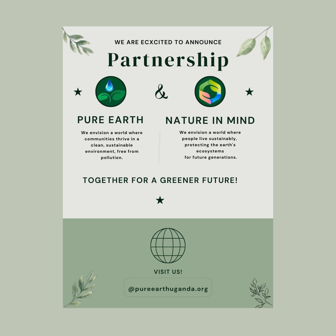 Pure Earth Organisation (@pureearthug1) on Twitter photo Exciting News!
<a href="/PureEarthUg1/">Pure Earth Organisation</a> & <a href="/NatureInMind001/">Nature In Mind Youth Environment Initiative</a> have signed an MOU to drive sustainable environmental action. Together, we’ll promote ecosystem protection, sustainable living & a pollution-free future. Let’s create a lasting impact.
#GreenerFuture #Sustainability Exciting News!
<a href="/PureEarthUg1/">Pure Earth Organisation</a> & <a href="/NatureInMind001/">Nature In Mind Youth Environment Initiative</a> have signed an MOU to drive sustainable environmental action. Together, we’ll promote ecosystem protection, sustainable living & a pollution-free future. Let’s create a lasting impact.
#GreenerFuture #Sustainability