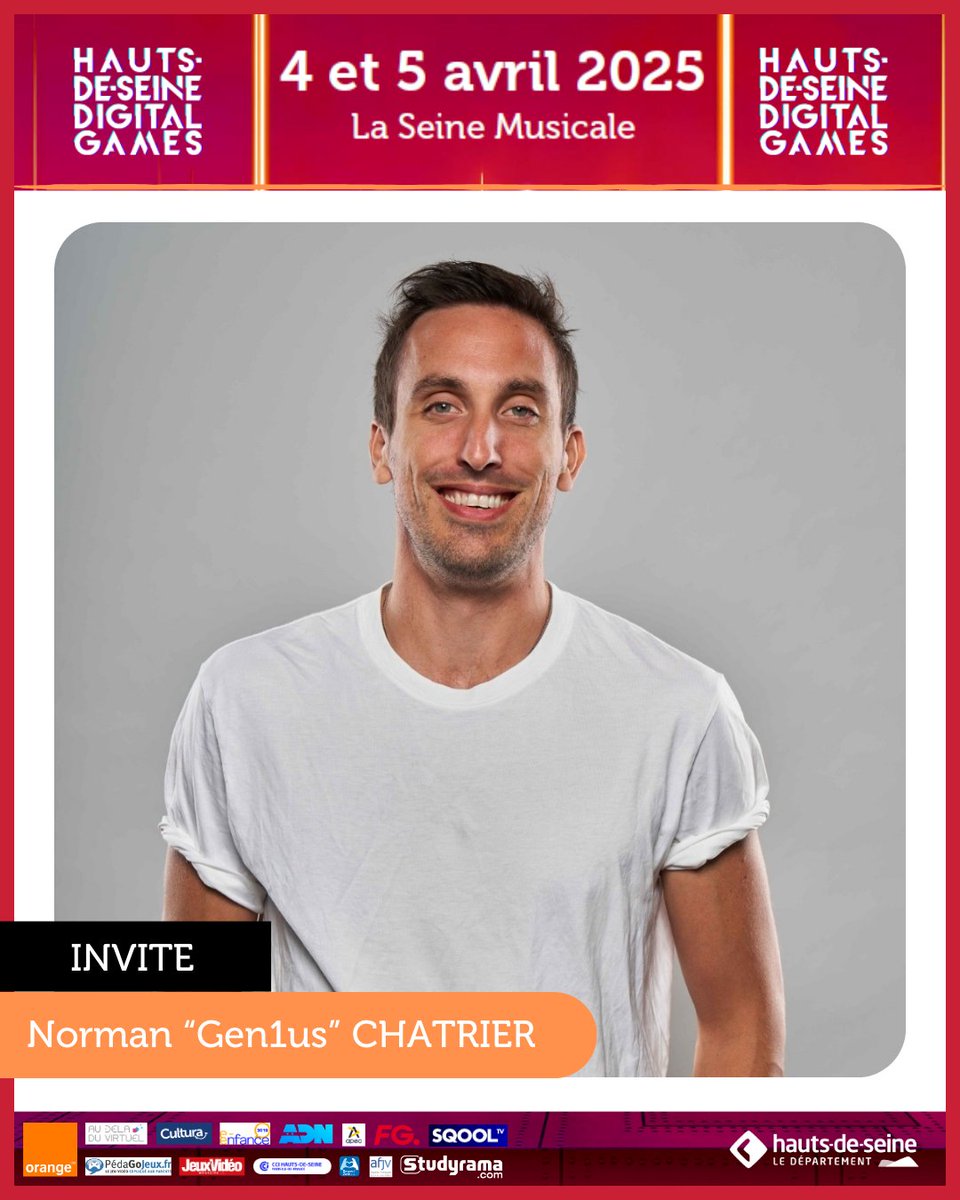 ⚡ Pro-player et expert jeu vidéo, <a href="/normangenius/">GEN1US</a> rejoint à nouveau l’aventure #HDSDigitalGames, l’événement <a href="/hautsdeseinefr/">Département des Hauts-de-Seine</a> 
📅 Défis, photos et dédicaces vous attendent les 4&amp;5 avril à La Seine Musicale
 🎟 Gratuit → bit.ly/3XfD
#hautsdeseine #DépartementInnovant