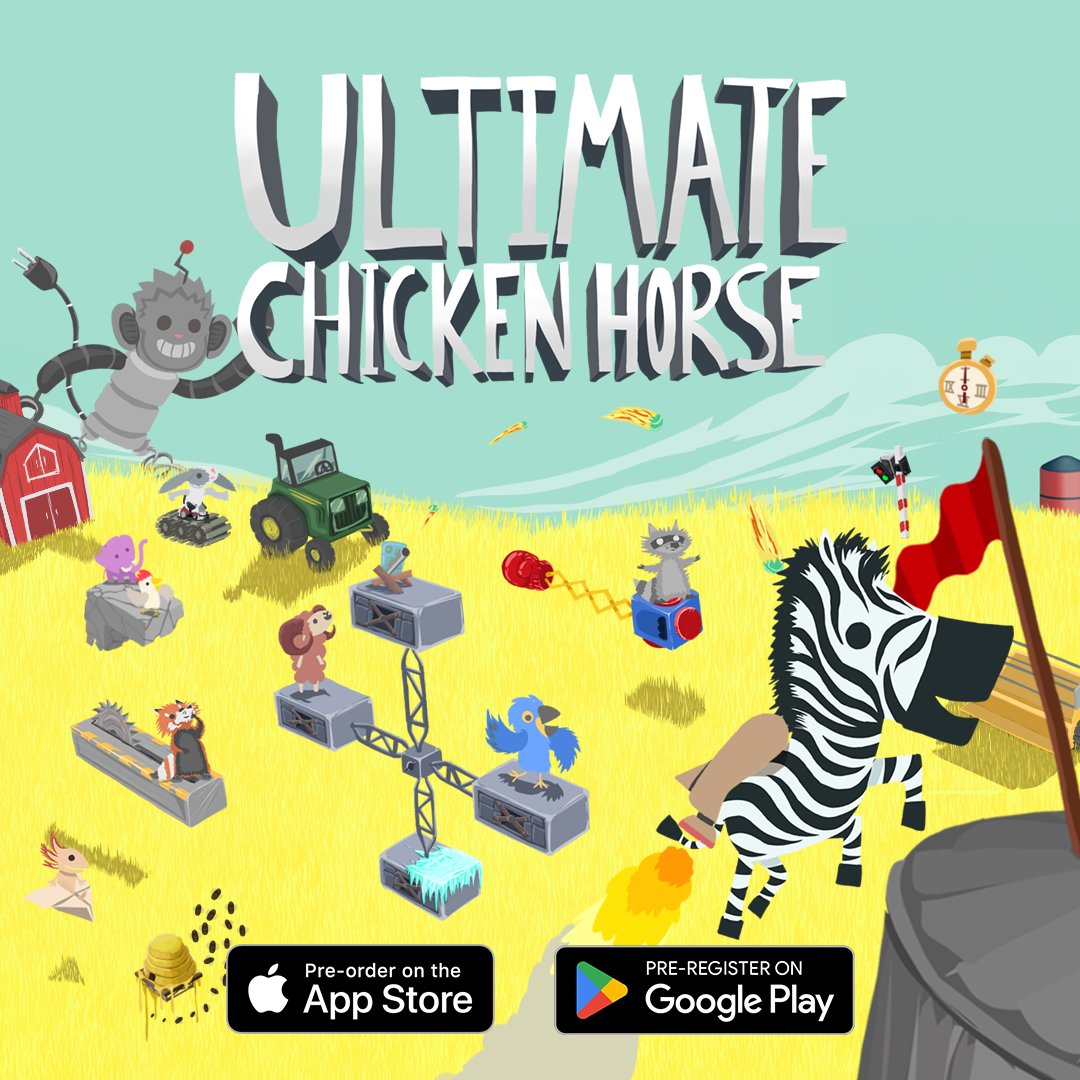 Ultimate Chicken Horse is coming to mobile! 📱🐔🐴 

Be among the first Ultimate Animals to get their hands on the mobile version by pre-ordering now!

App store: apps.apple.com/us/app/ultimat…
Google Play: play.google.com/store/apps/det…

#ultimatechickenhorse