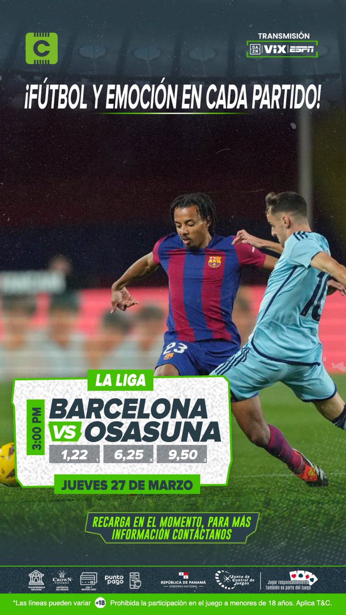 ¡Duelo en LaLiga! Barcelona y Osasuna se enfrentan en un partidazo. ¿Quién se lleva la victoria? ⚽💰 Apuesta en Codere y vive la emoción.