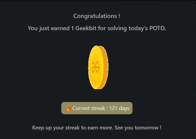 Mayank_kumar111's tweet photo. Day 133: Progress isn't a destination it a journey with every challenge conquered and every code written.

@geeksforgeeks

#geekstreak2024 #dsa #learntocode #learndsa #160daysofcode #gfg #geeksforgeeks #CodingChallenge #162DaysOfCode #gfg160 #Day133 #CodeMastery #CodeExploration https://t.co/JjvtxMJwKL