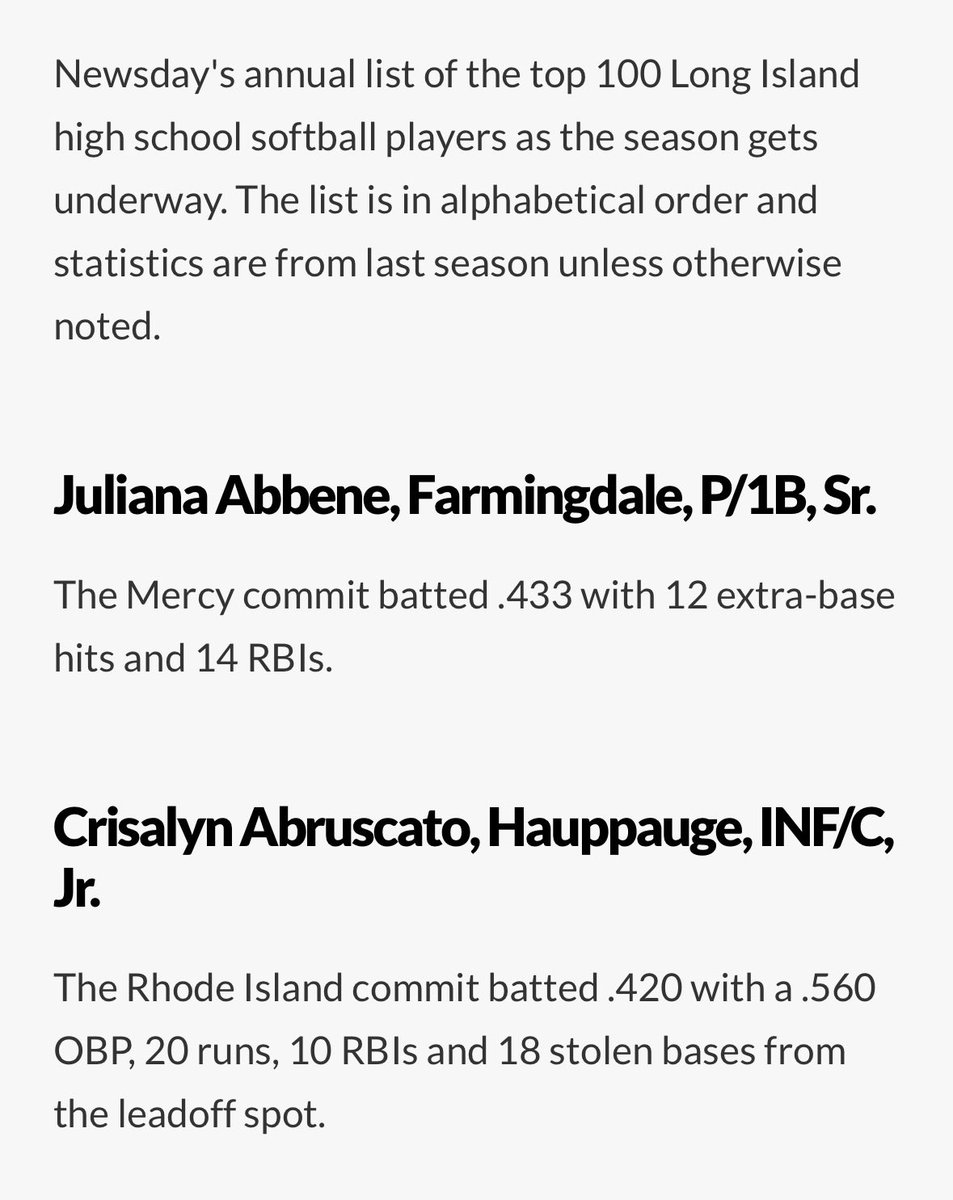 Crisalyn Abruscato (@crisalynabrusc2) on Twitter photo I’m honored to be on Newsday’s list for Top 100 Long Island softball players of 2025! Excited to dominate this season! <a href="/theREALmcoutts/">Michael Coutts</a> <a href="/epiergustavo/">Emily Piergustavo</a> <a href="/CaitlynFallon1/">Cat Fallon</a> <a href="/intensitykod/">Kevin ODonnell</a> <a href="/HPSAthletics/">Hauppauge Athletics</a> I’m honored to be on Newsday’s list for Top 100 Long Island softball players of 2025! Excited to dominate this season! <a href="/theREALmcoutts/">Michael Coutts</a> <a href="/epiergustavo/">Emily Piergustavo</a> <a href="/CaitlynFallon1/">Cat Fallon</a> <a href="/intensitykod/">Kevin ODonnell</a> <a href="/HPSAthletics/">Hauppauge Athletics</a>